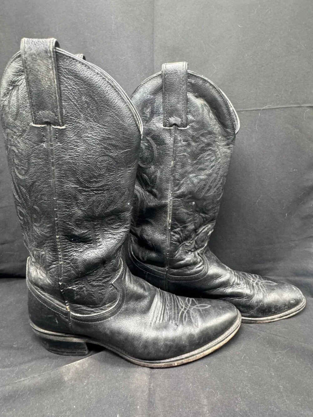 Vintage Men's Justin Black Leather Western Cowboy Boots Size 8.5